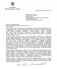 List Prezydenta Rzeczypospolitej Polskiej Bronisława Komorowskiego